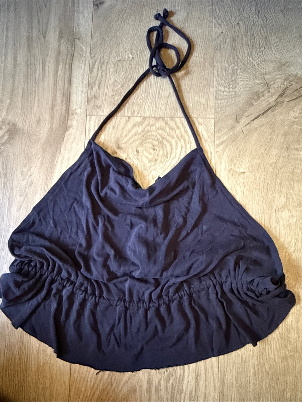 Womens Black Halter Neck Ruffled Waist Tank Top